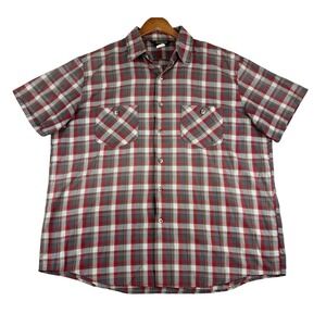 VINTAGE OshKosh Bgosh Shirt Mens XL Gray Red Short Sleeve‎ Button Up Poly Cotton